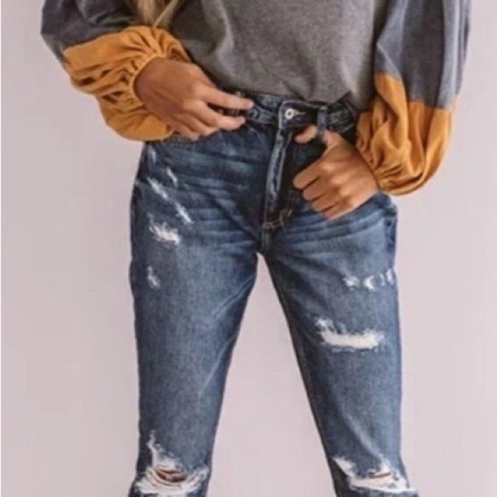 Oddy Color Block Pullover Balloon Sleeve Top Size L - Picture 6 of 10